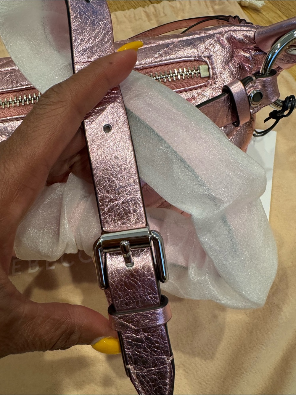 Rebecca Minkoff Metallic Rose Pink Quilted Crossbody Belt Bag NWT - Picture 12 of 16